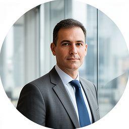 Corporate lawyer standing beside a glass wall in a downtown Toronto high-rise office