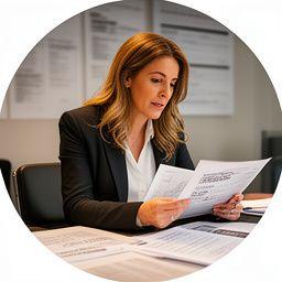 Labour law specialist seated at a conference table with annotated employment policies and case notes